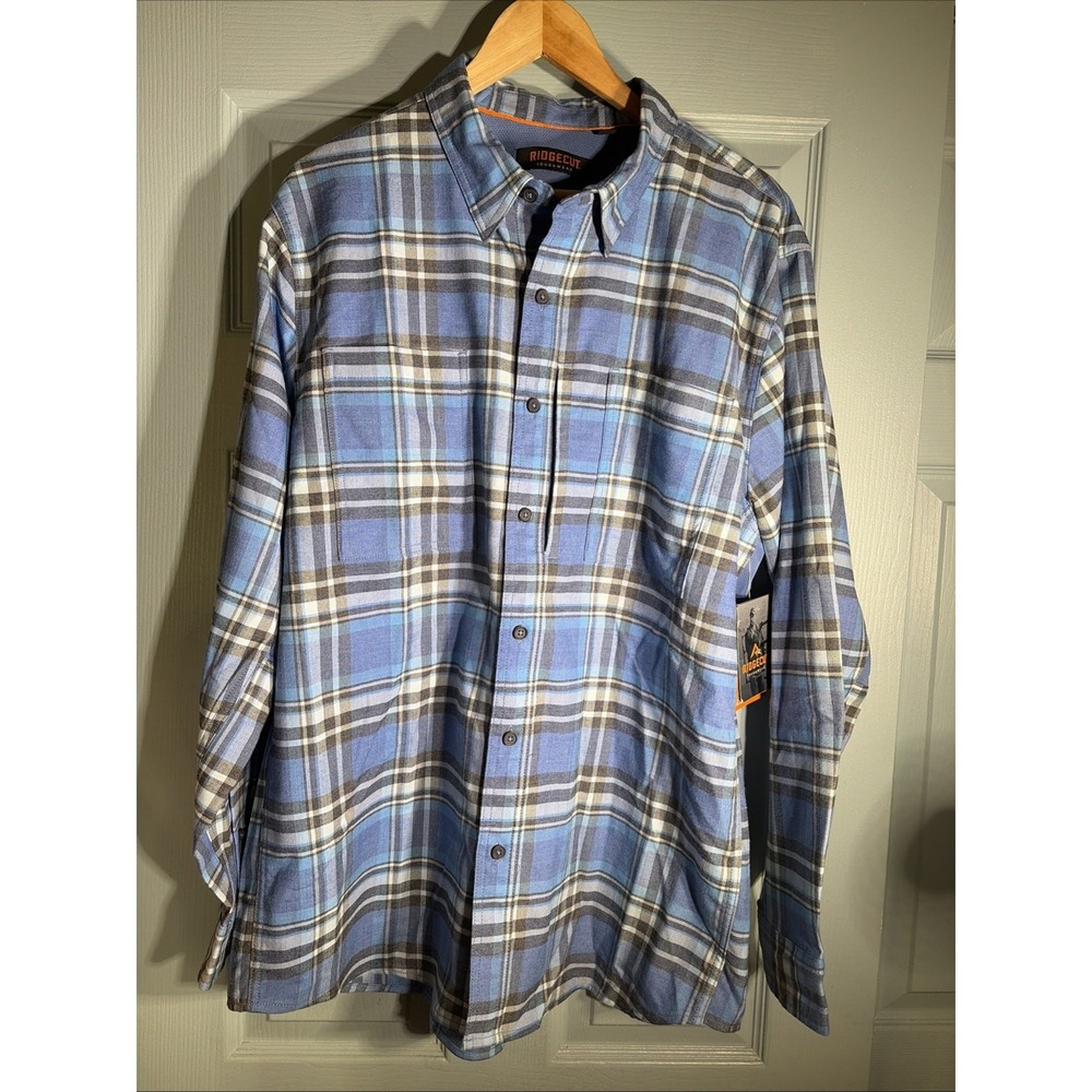 Ridgecut Toughwear Mens XL Blue Plaid Vented Back Work Shirt Long Sleeve Button